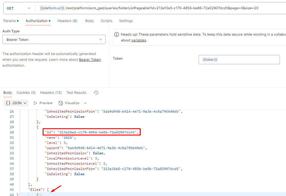 Primitiva folderListPageable informando o id